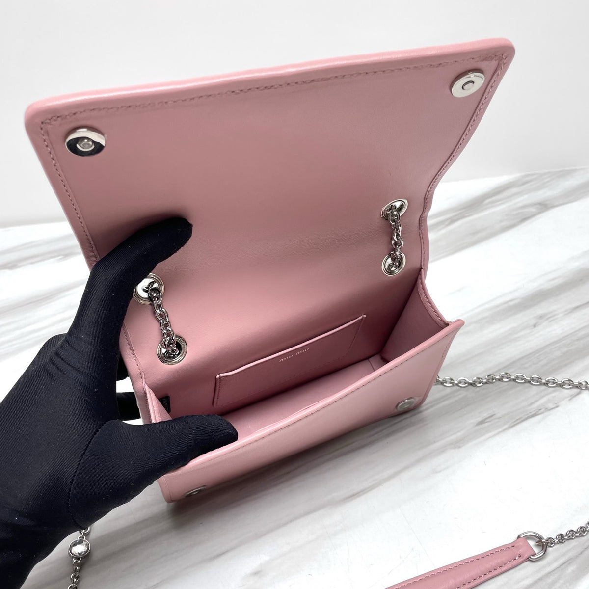 Dusty Pink Ruched Shoulder Bag with Silver-Tone Chain