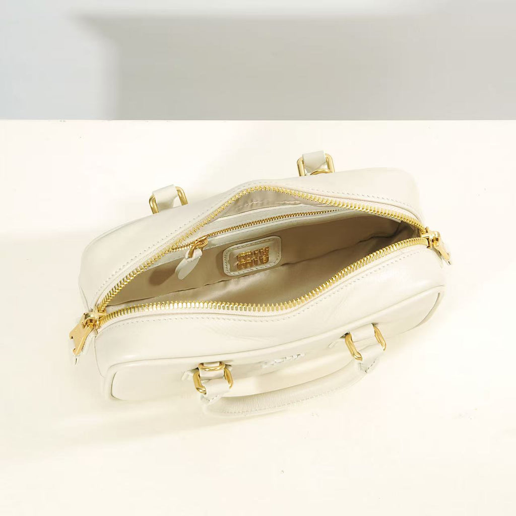 Ivory Top-Handle Bag with Gold-Tone Zip