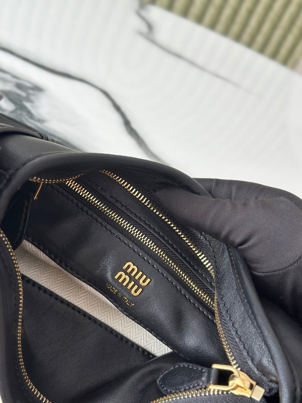 Black Shoulder Bag with Gold-Tone Belt Detail
